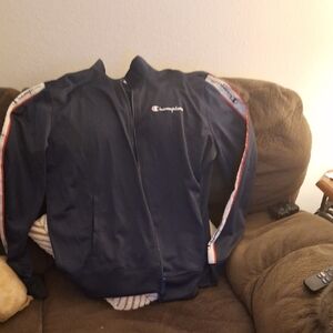 Champion Dark Blue Jacket with Red and White Stripes